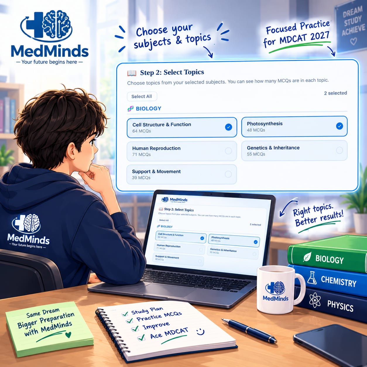 Build a custom test – choose your subjects & topics