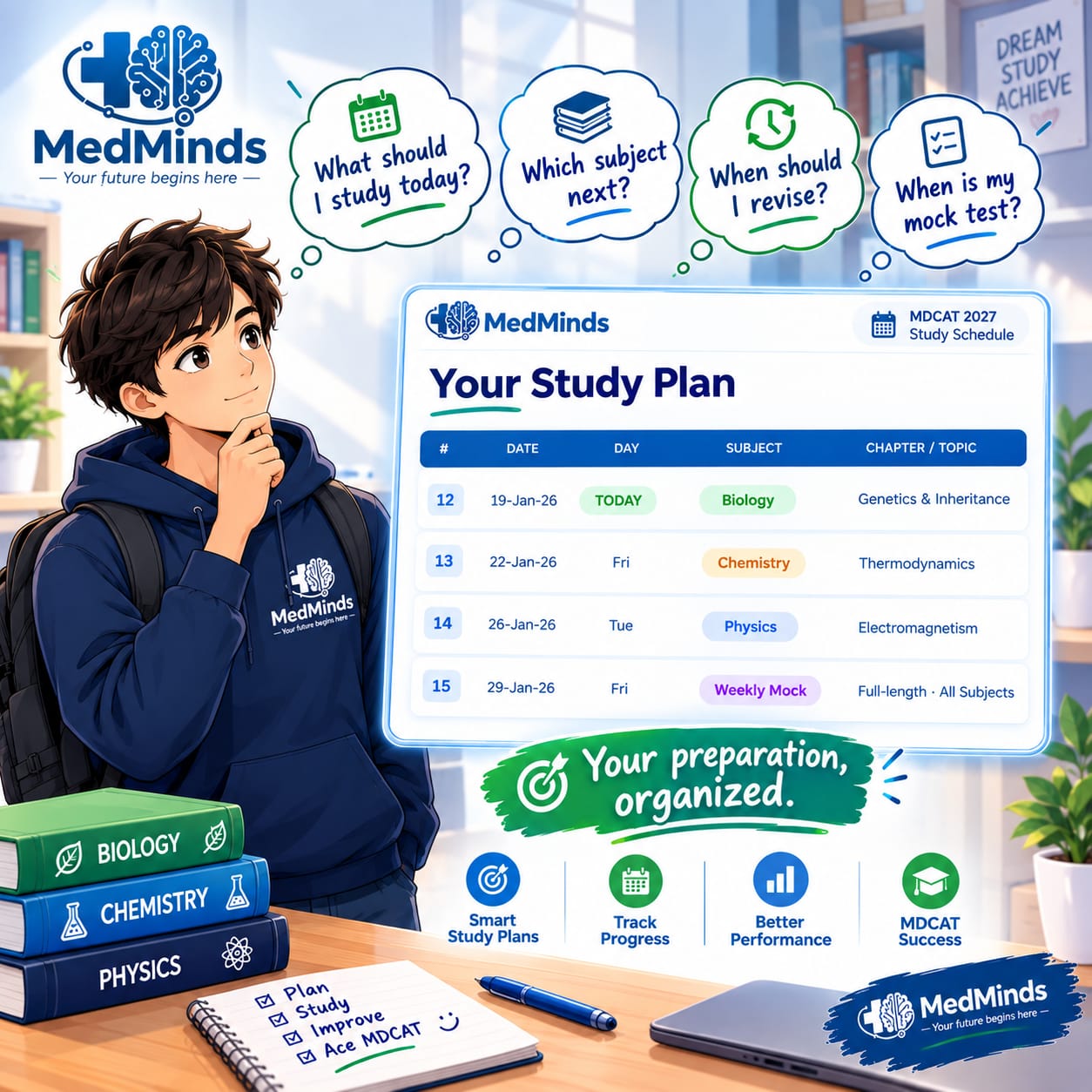 Study plan and scheduled test calendar